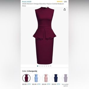 Small Burgundy Aisize Peplum Cocktail Dress